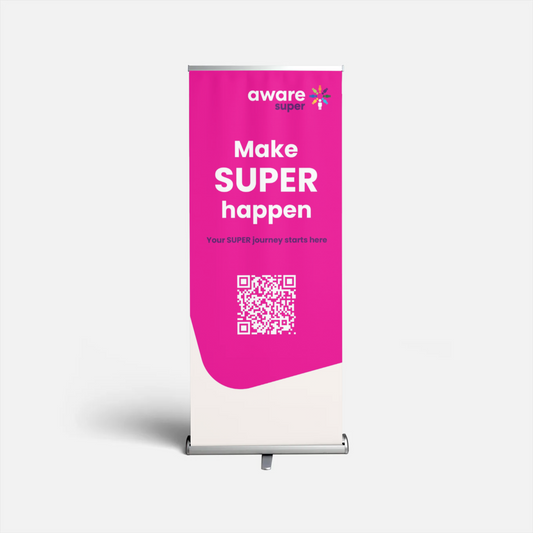 126776 -  Pull Up Banner Make Super Happen QR Code
